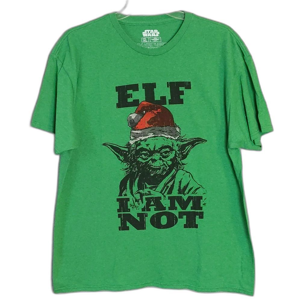 Star Wars Yoda ELF I AM NOT Green Graphic Tee Men's XL
